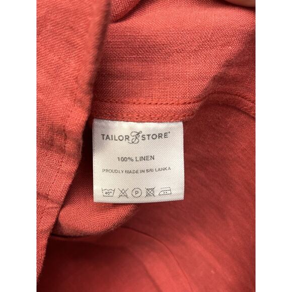 Tailor Store Linen shirt Mens‎ Medium Coral Button Down Preppy Coastal Beach - Picture 6 of 7